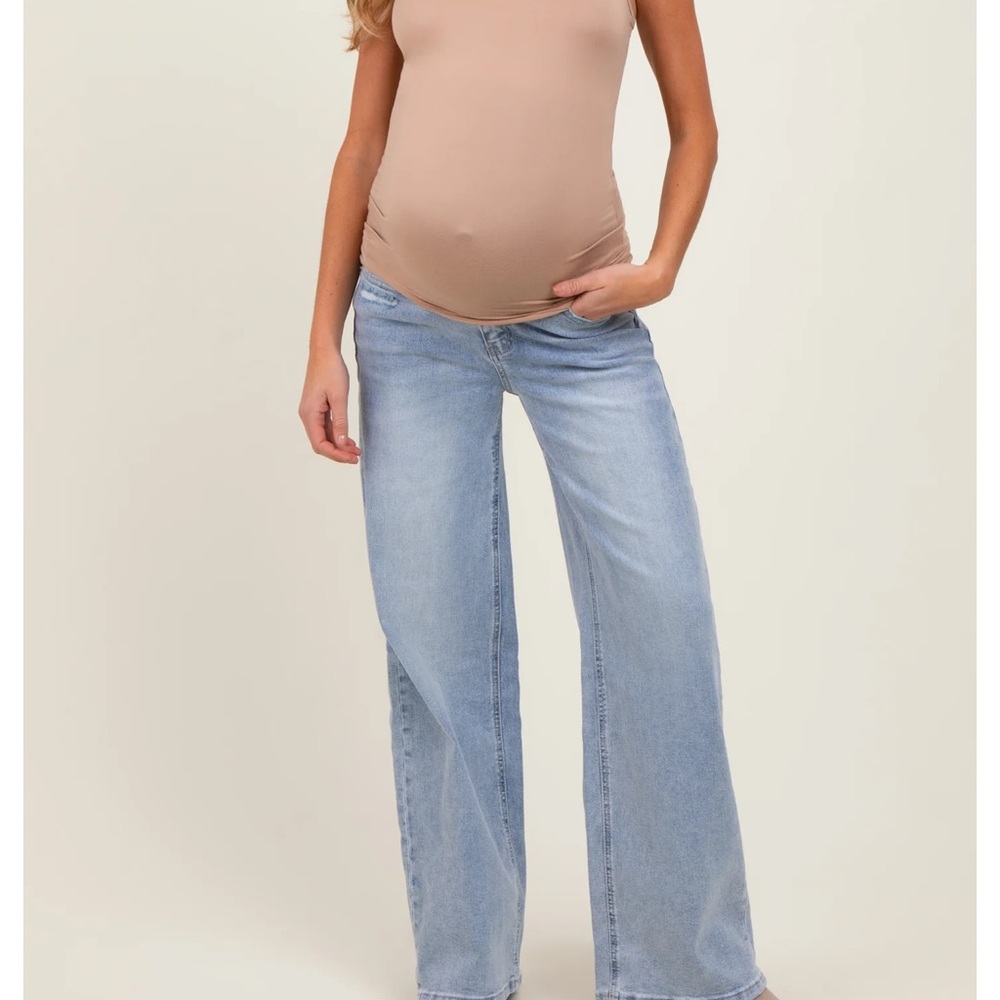 Pinkblush Light Wash Maternity Wide Leg Jeans
